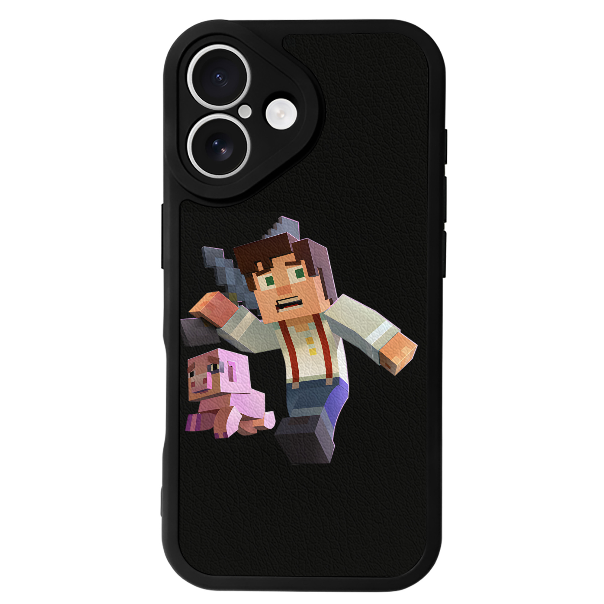 （画像用） マインクラフト ブロックの世界 Minecraft MC Block world 【iPhone 16シリーズ対応】シリコンスマホケース（レザー調） 材質：シリコン